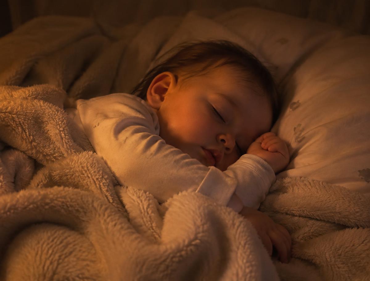 Bebé durmiendo tranquilo con luz cálida
