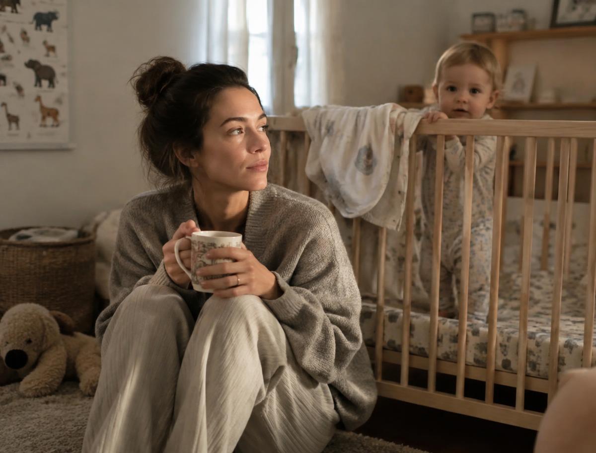Mamá descansando junto a la cuna de su bebé